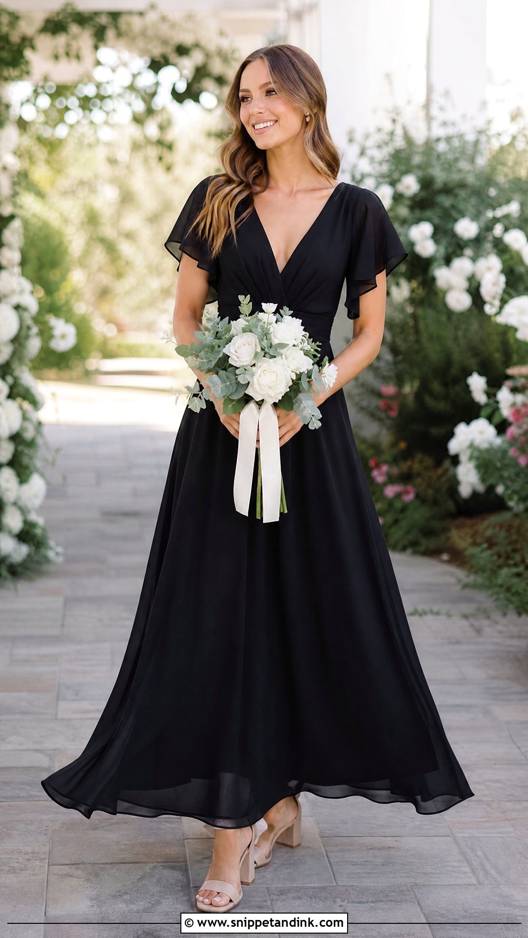 Black Chiffon Bridesmaid Dress Outfit - Snippet and Ink - 25 Black Bridal Party Ideas