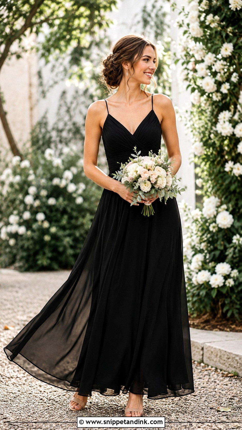 Black Chiffon Bridesmaid Dress Outfit - Snippet and Ink - 25 Black Bridal Party Attire Ideas