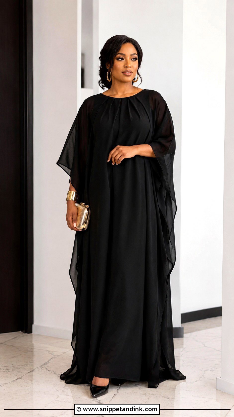 Black Chiffon Bubu Gown With Gold Accessories - Snippet and Ink - 25 Bubu Gown Styles Chiffon