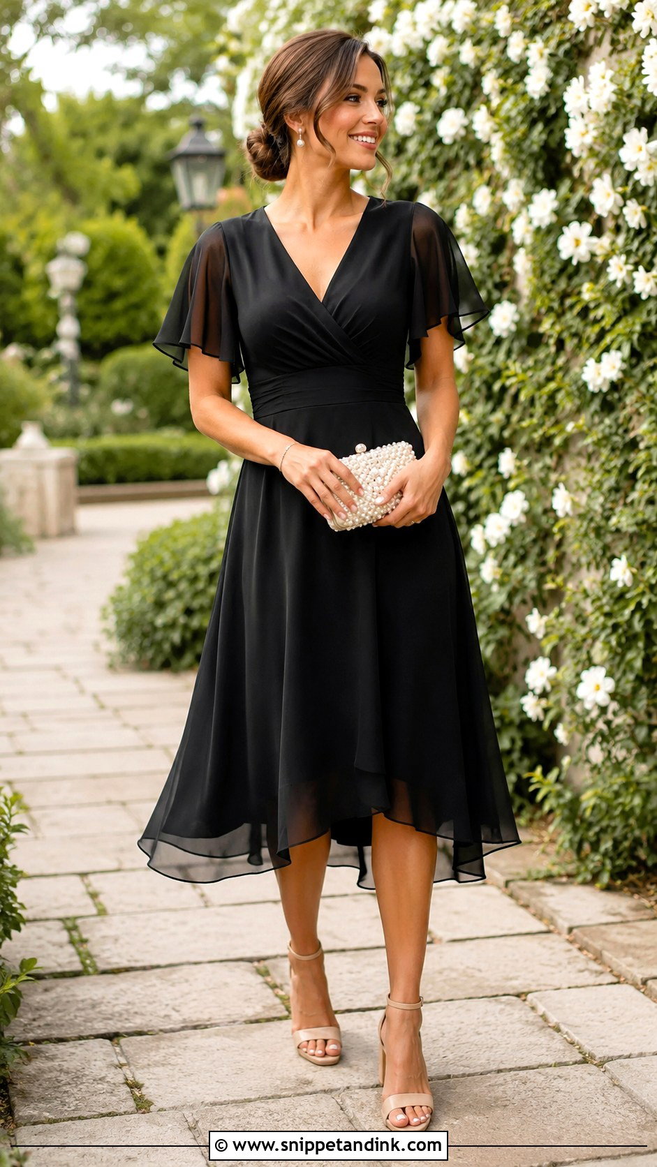 Black Chiffon Cocktail Dress Wedding Guest Outfit - Snippet and Ink - 25 Black Cocktail Dress for Wedding Ideas