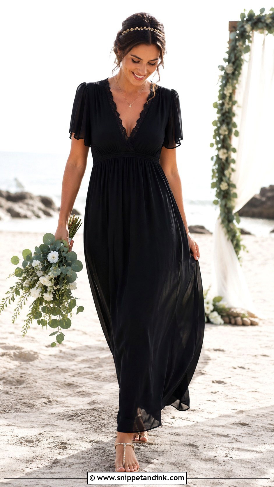 Black Chiffon Empire Waist Boho Wedding Dress - Snippet and Ink - 20 Boho Black Wedding Dress Ideas