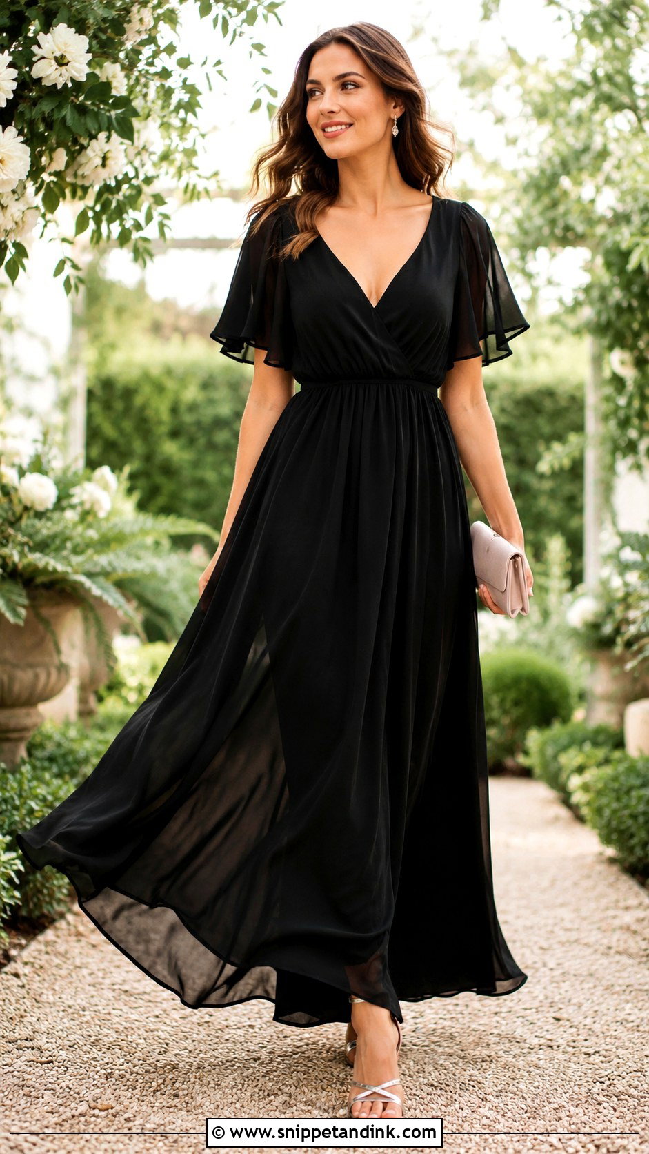 Black Chiffon Maxi Dress Outfit - Snippet and Ink - 25 Black Wedding Outfit Ideas