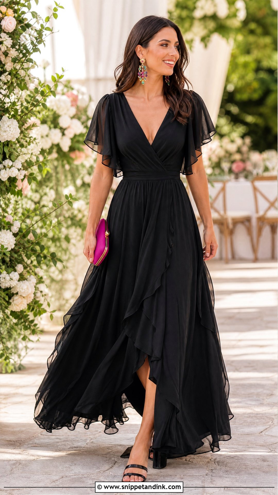 Black Chiffon Maxi Dress Wedding Outfit - Snippet and Ink - 25 Black Dress Outfit Wedding Ideas