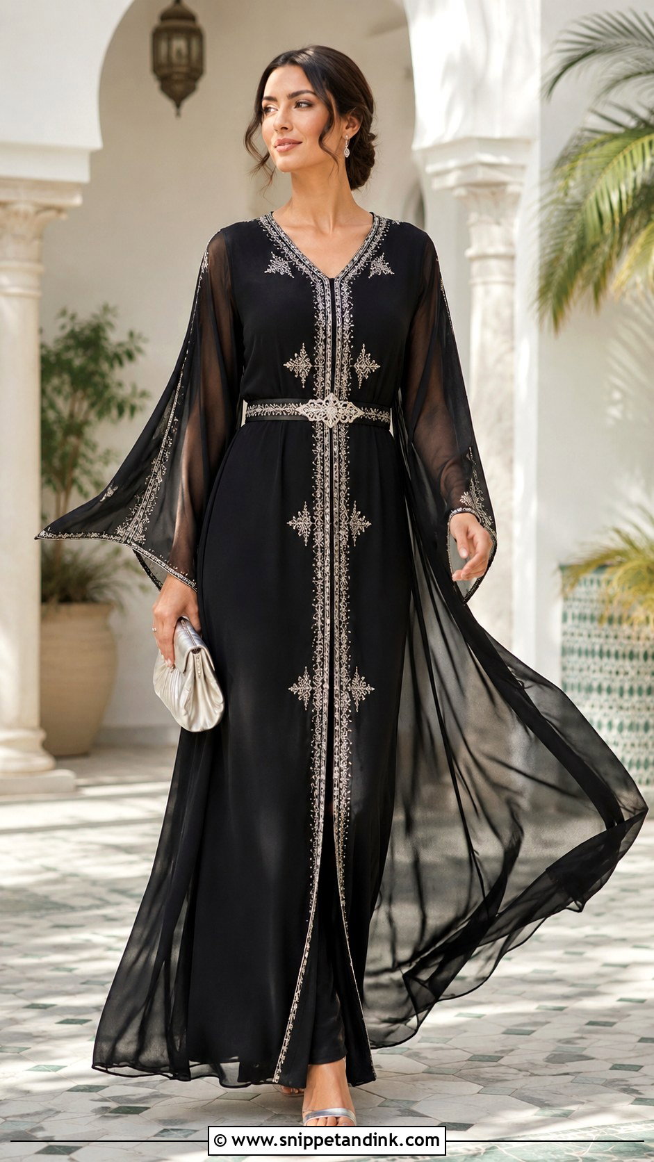 Black Chiffon Moroccan Caftan Outfit - Snippet and Ink - 20 Black Moroccan Caftan Ideas