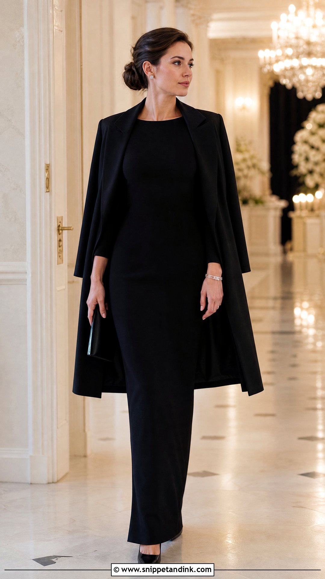 Black Column Dress Evening Wedding Outfit - Snippet and Ink - 20 Old Money Outfits for Wedding
