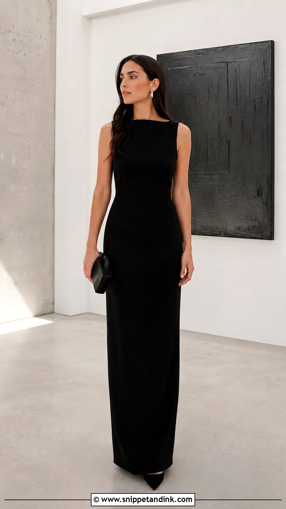 Black Column Gown With Minimal Jewelry - Snippet and Ink - 25 Simple Gown Designs Classy