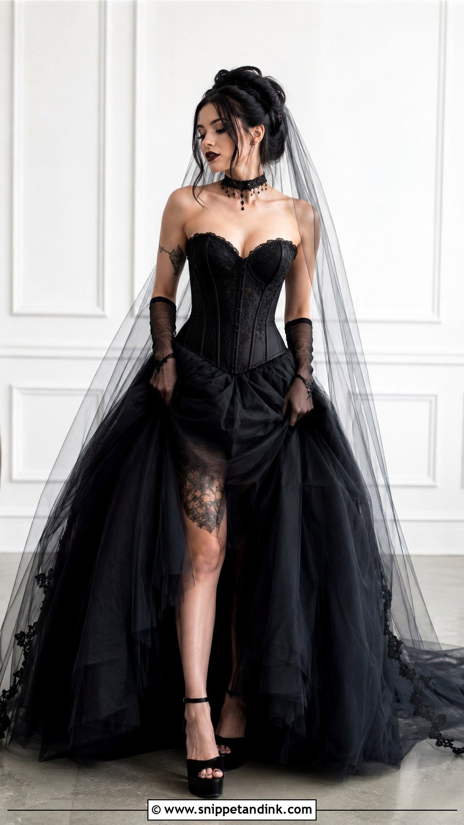 Black Corset Gothic Wedding Dress - Snippet and Ink - 30 Gothic Black Wedding Dresses