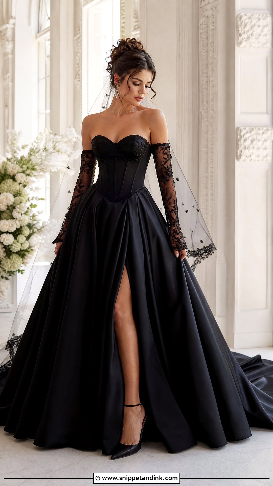 Black Corset Gown With Detachable Sleeves - Snippet and Ink - 20 Black Corset Wedding Dress Ideas