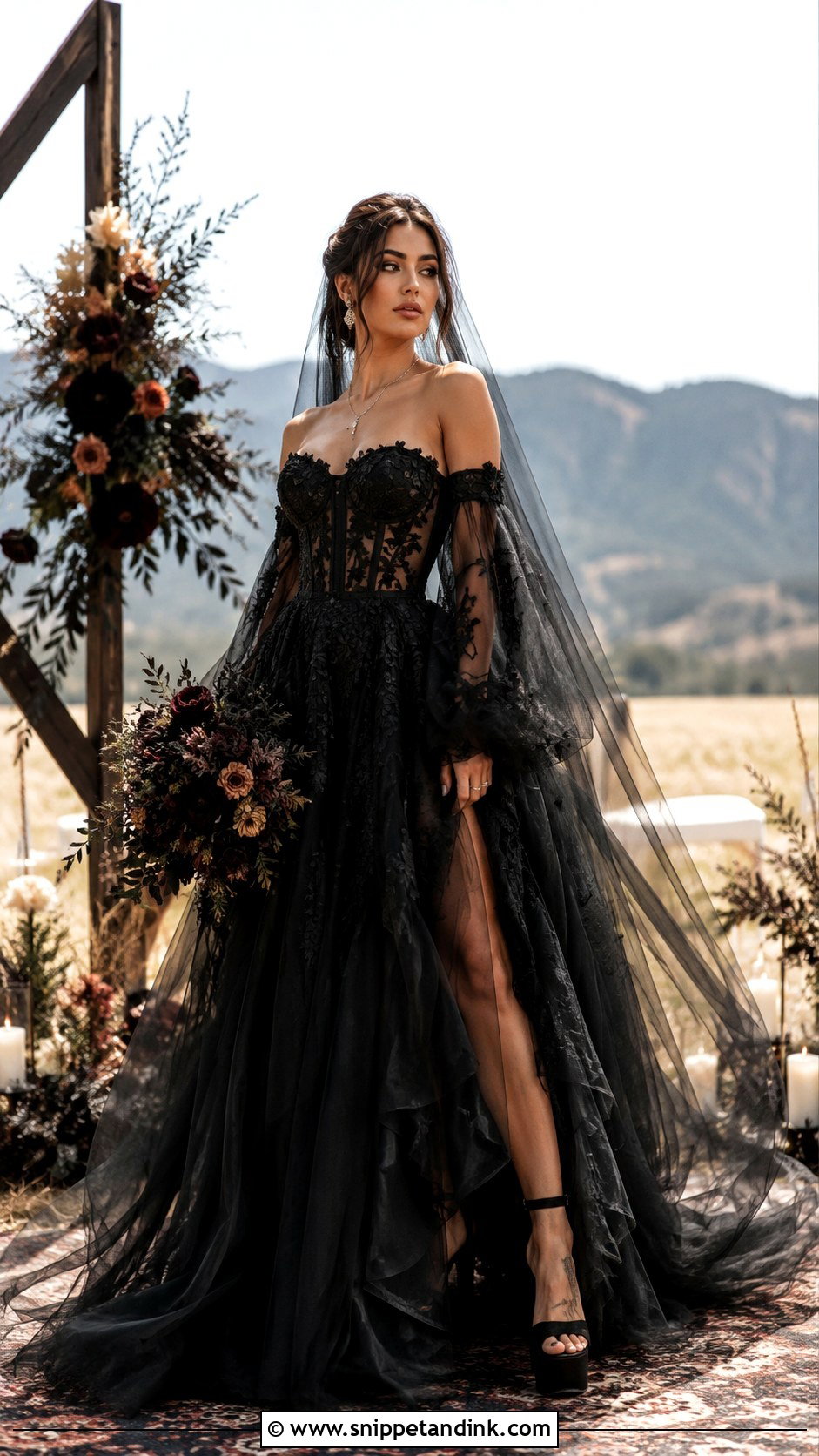 Black Corset Tulle Boho Wedding Dress - Snippet and Ink - 20 Boho Black Wedding Dress Ideas