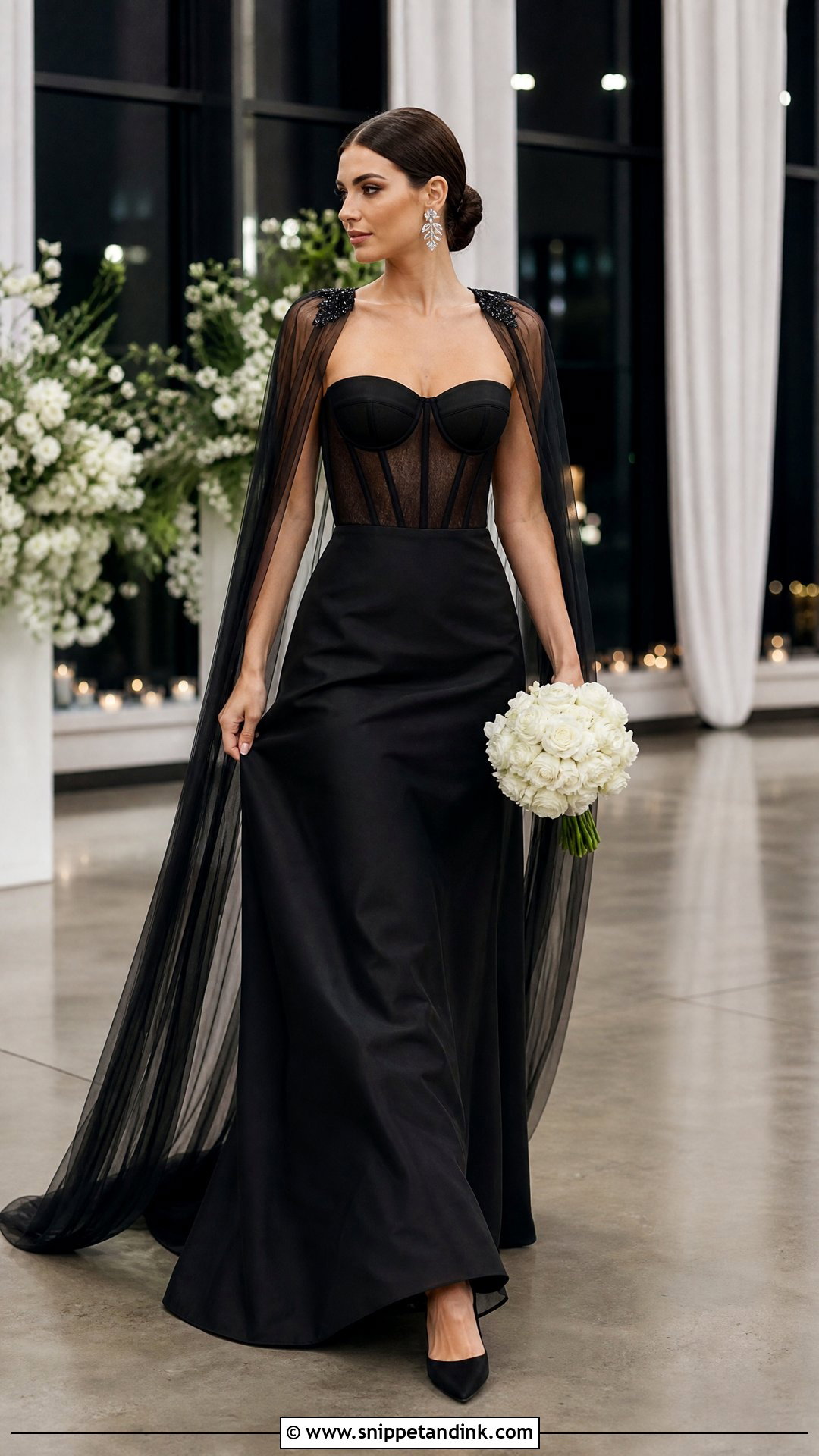Black Corset Wedding Dress With Cape - Snippet and Ink - 20 Black Corset Wedding Dress Ideas