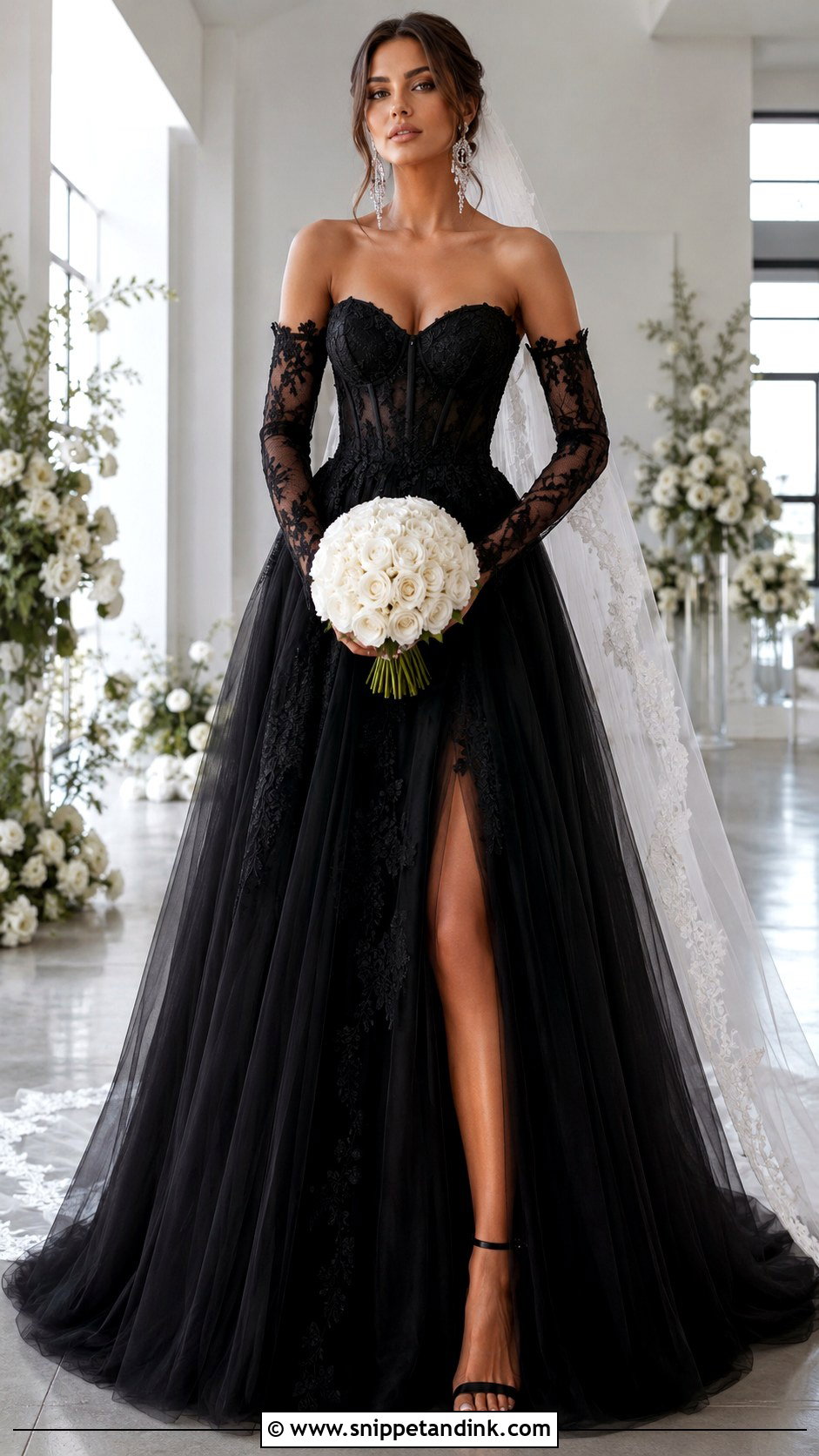 Black Corset Wedding Dress With Detachable Sleeves - Snippet and Ink - 20 Black Wedding Dress with Sleeves