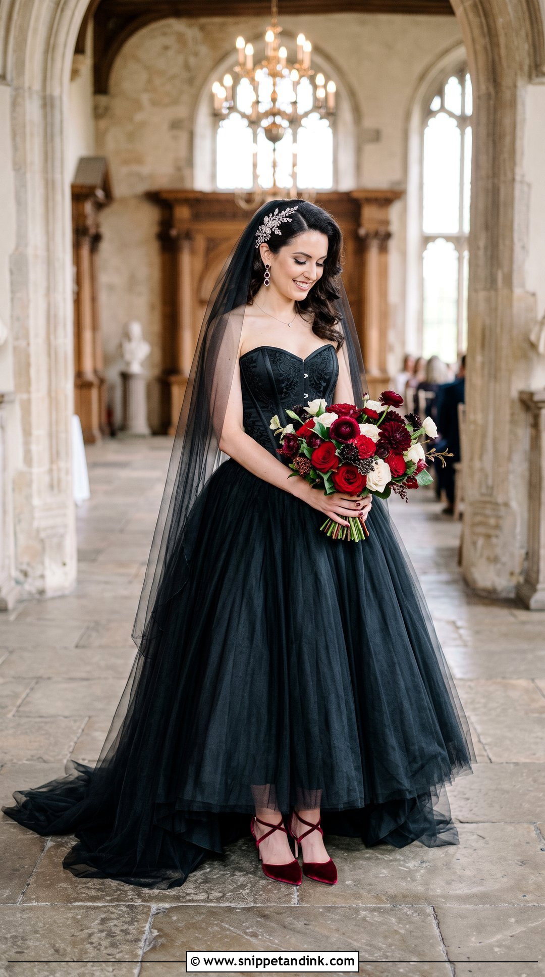 Black Corset Wedding Dress With Red Accessories - Snippet and Ink - 20 Rock and Roll Wedding Dress Ideas