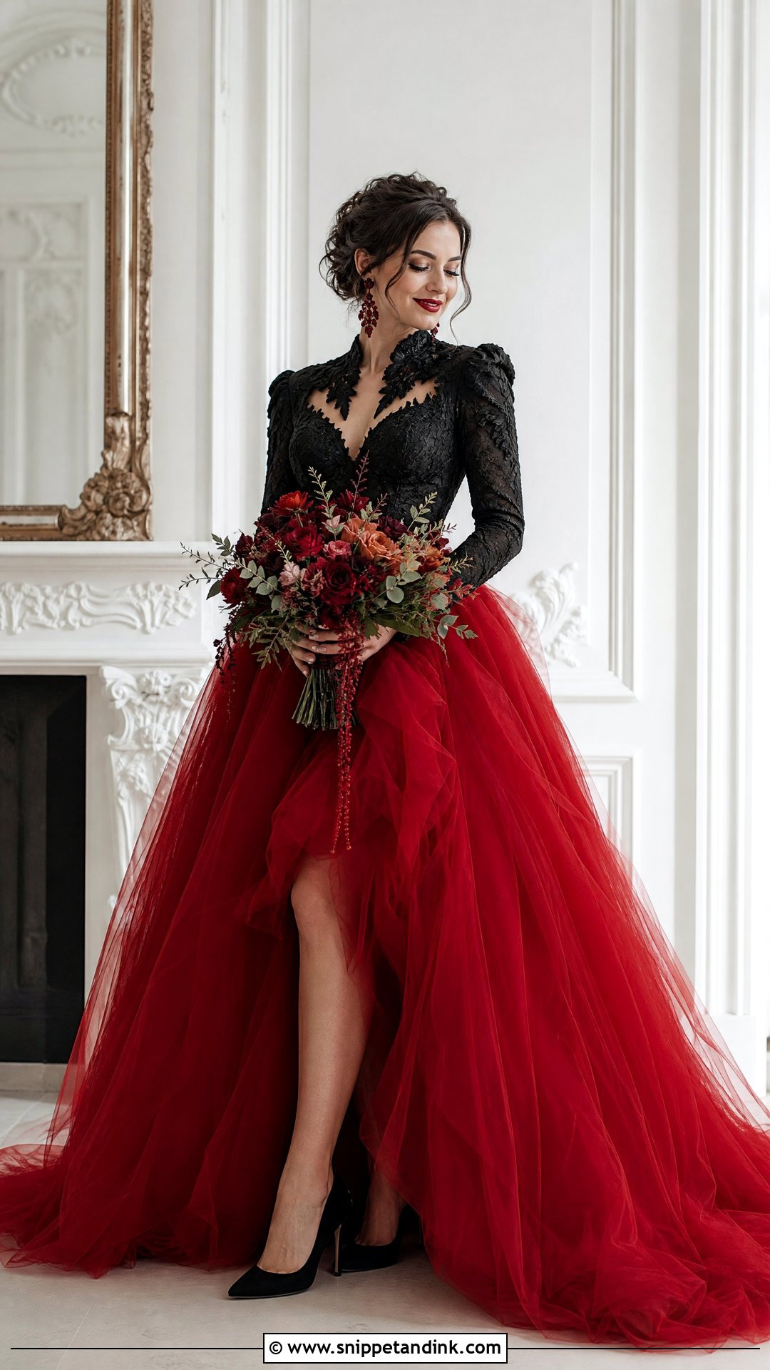 Black Corset Wedding Dress With Red Skirt - Snippet and Ink - 25 Red and Black Wedding Dress Ideas