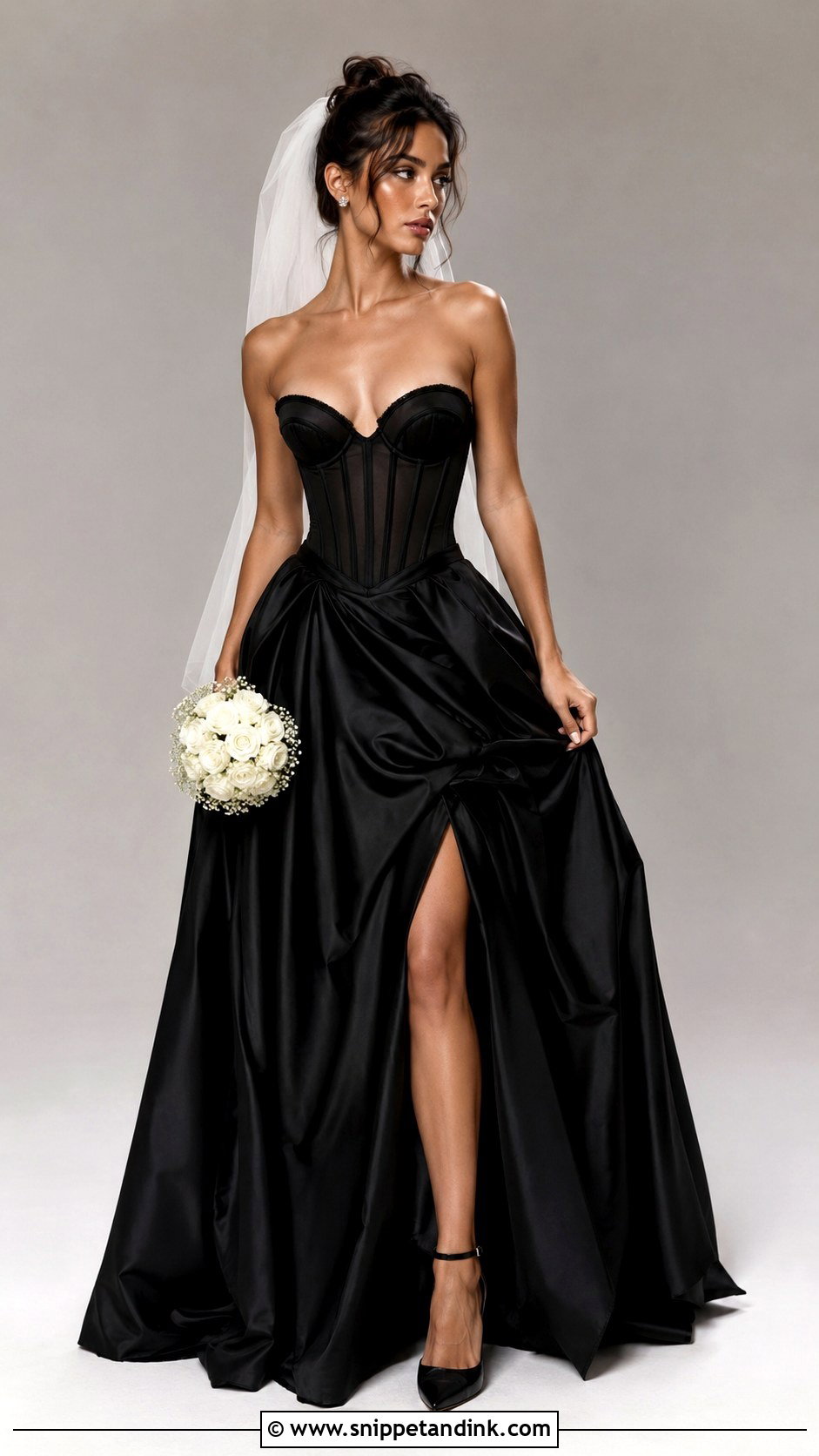 Black Corset Wedding Dress in a Bright Studio - Snippet and Ink - 20 Black Wedding Dress Photoshoot Ideas