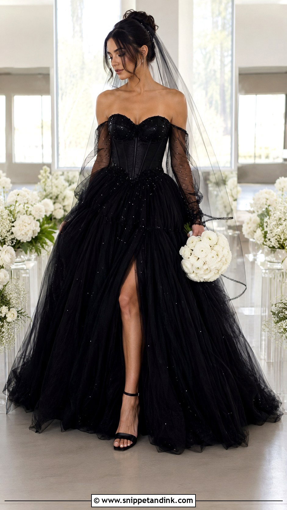 Black Corset Wedding Gown With Tulle Skirt - Snippet and Ink - 20 Black Wedding Gowns the Bride