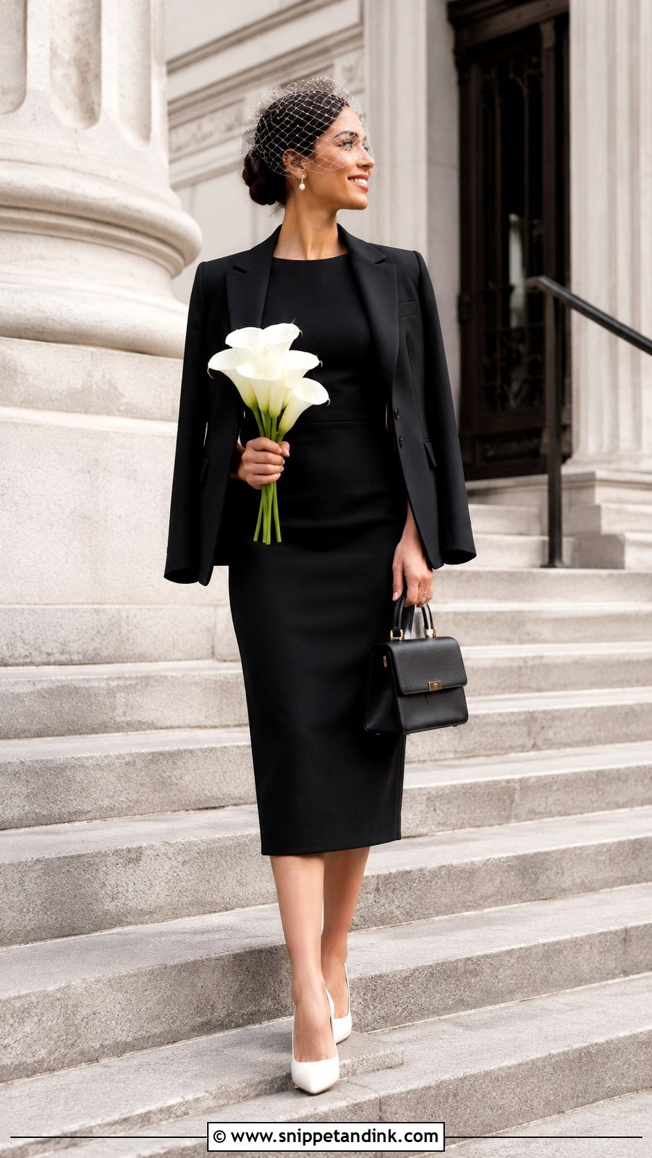 Black Courthouse Elopement Dress With Pumps - Snippet and Ink - 20 Black Elopement Dress Ideas