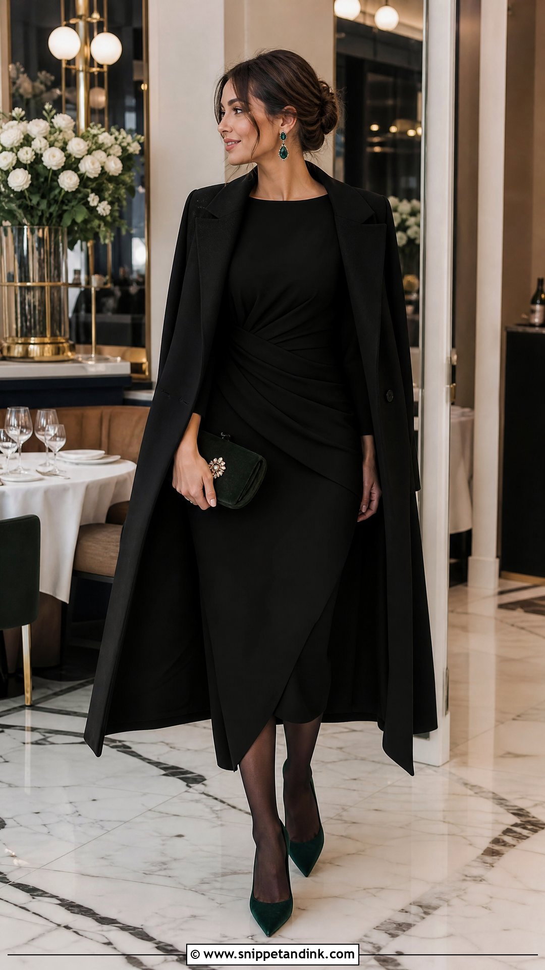 Black Crepe Midi Winter Wedding Outfit - Snippet and Ink - 20 Winter Outfits for Wedding
