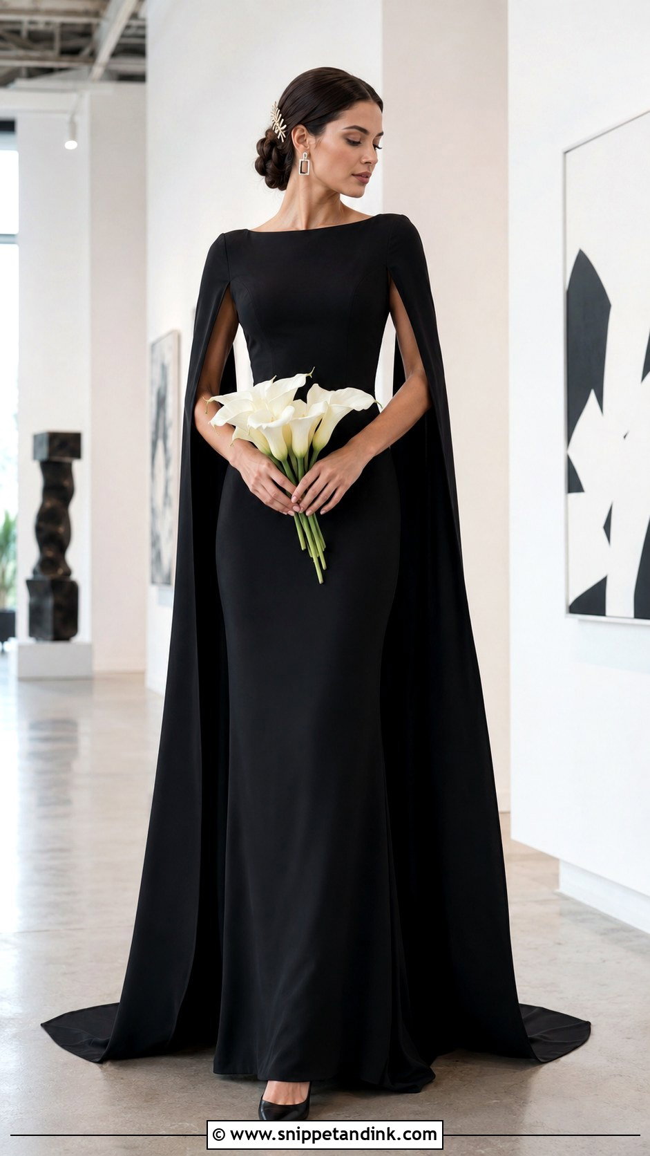 Black Crepe Wedding Dress With Cape Sleeves - Snippet and Ink - 20 Black Wedding Dress with Sleeves