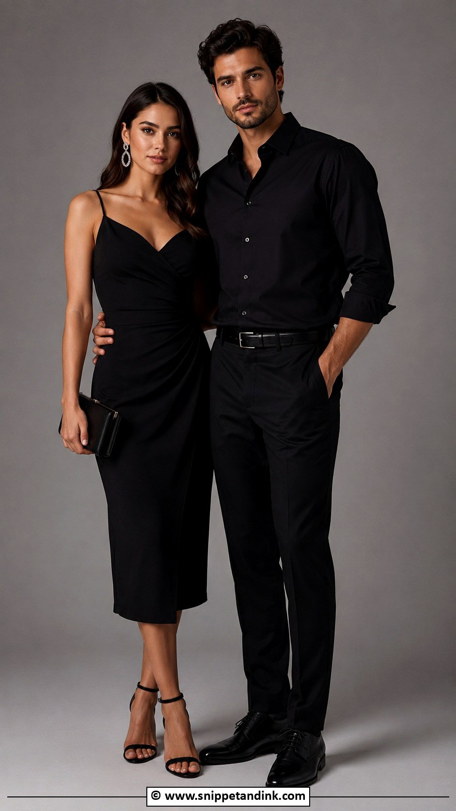 Black Dress And Black Shirt Couple Photoshoot Outfit - Snippet and Ink - 30 Couple Photoshoot Outfits