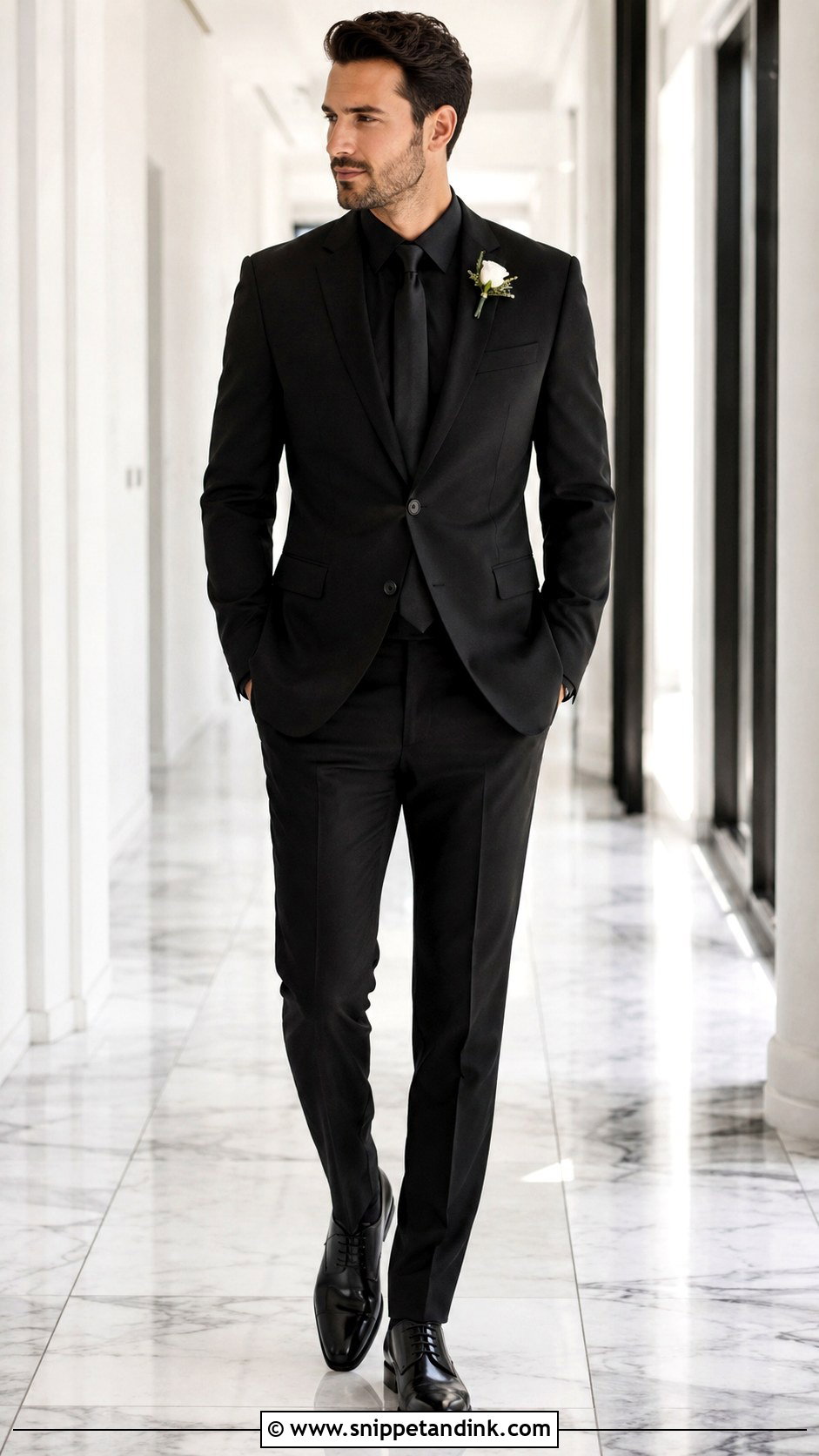 Black Dress Shirt And Suit Wedding Party Outfit - Snippet and Ink - 25 All Black Wedding Party Attire Ideas