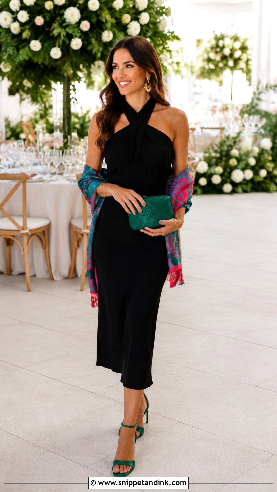 Black Dress With Colorful Accessories Wedding Outfit - Snippet and Ink - 25 Black Outfit for Wedding Ideas