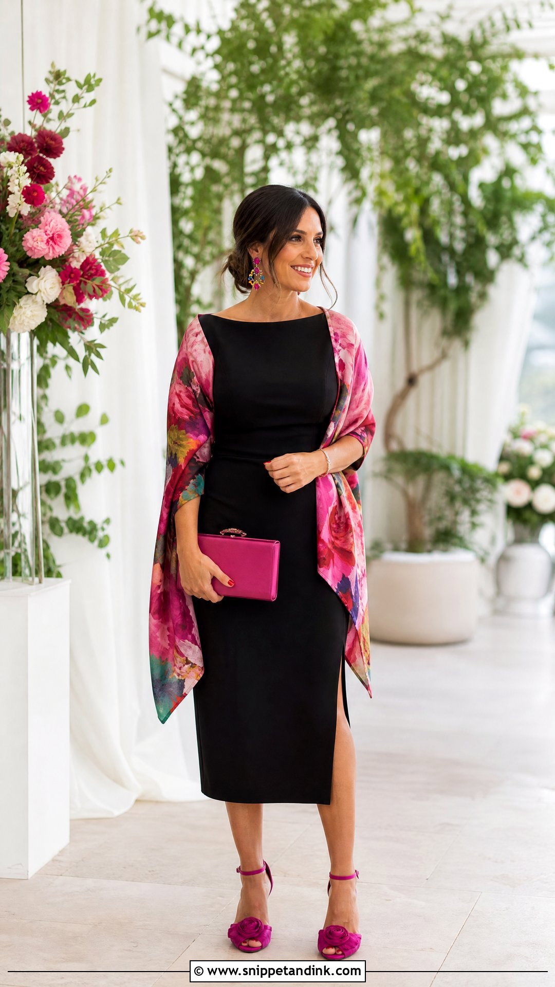 Black Dress With Colorful Accessories Wedding Outfit - Snippet and Ink - 25 Black Dress Outfit Wedding Ideas