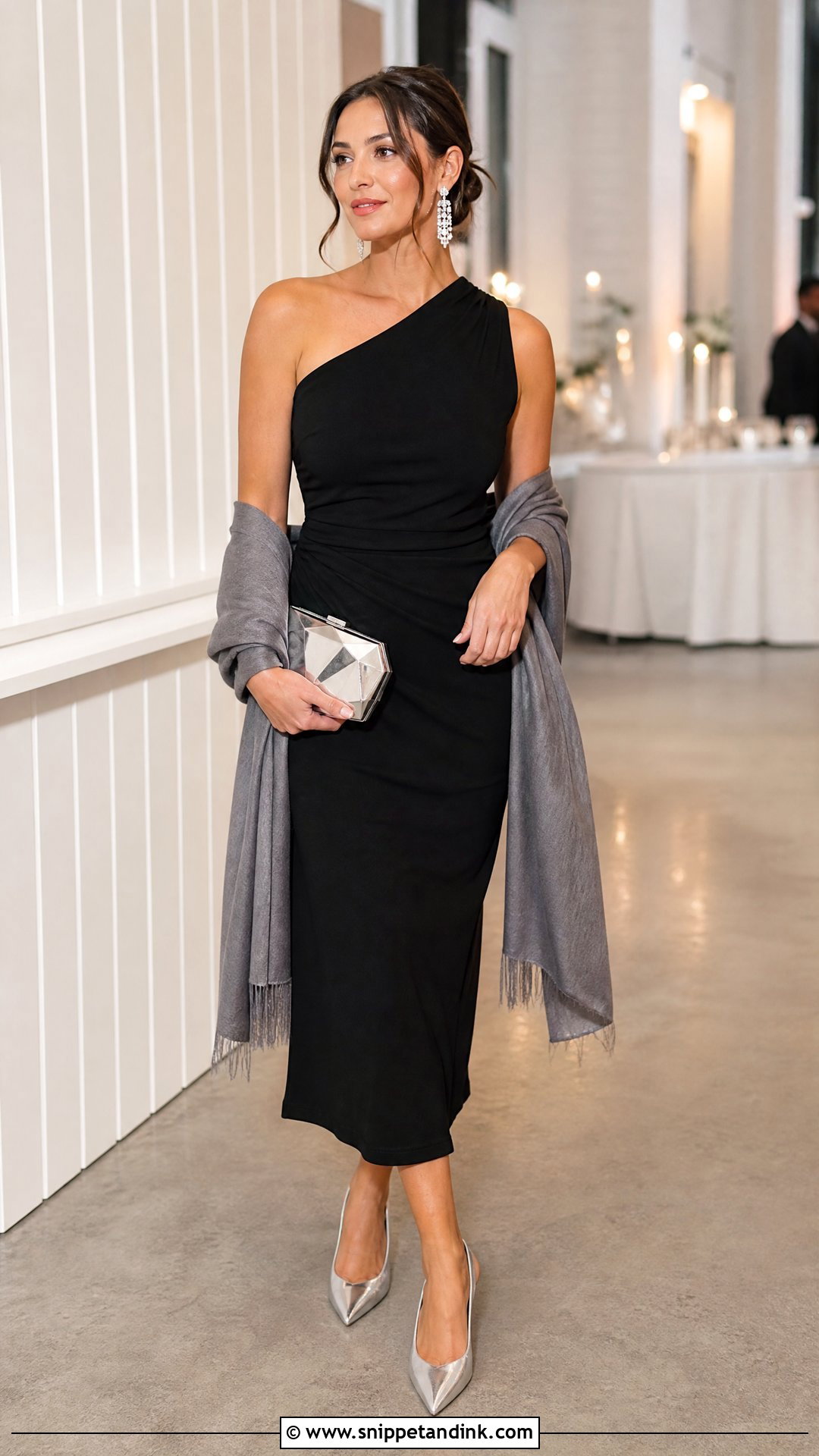 Black Dress With Silver Accessories Wedding Outfit - Snippet and Ink - 25 Black Dress Outfit Wedding Ideas