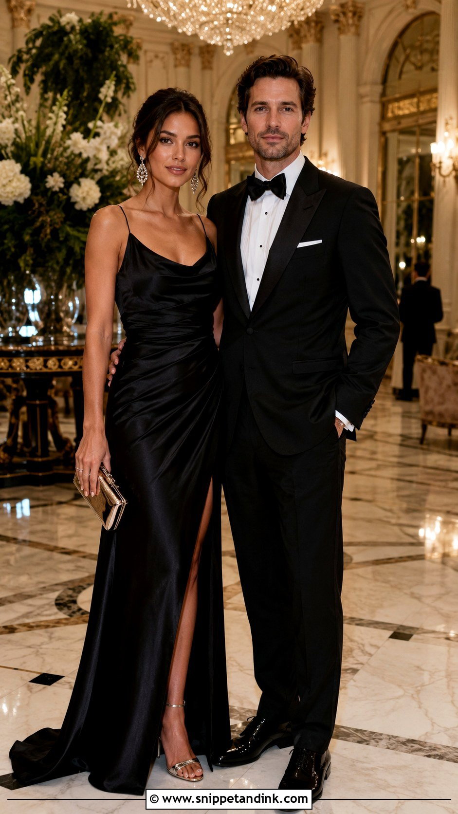 Black Dress and Black Tie Tuxedo Wedding Couple Outfit - Snippet and Ink - 20 Matching Couple Outfits for Wedding