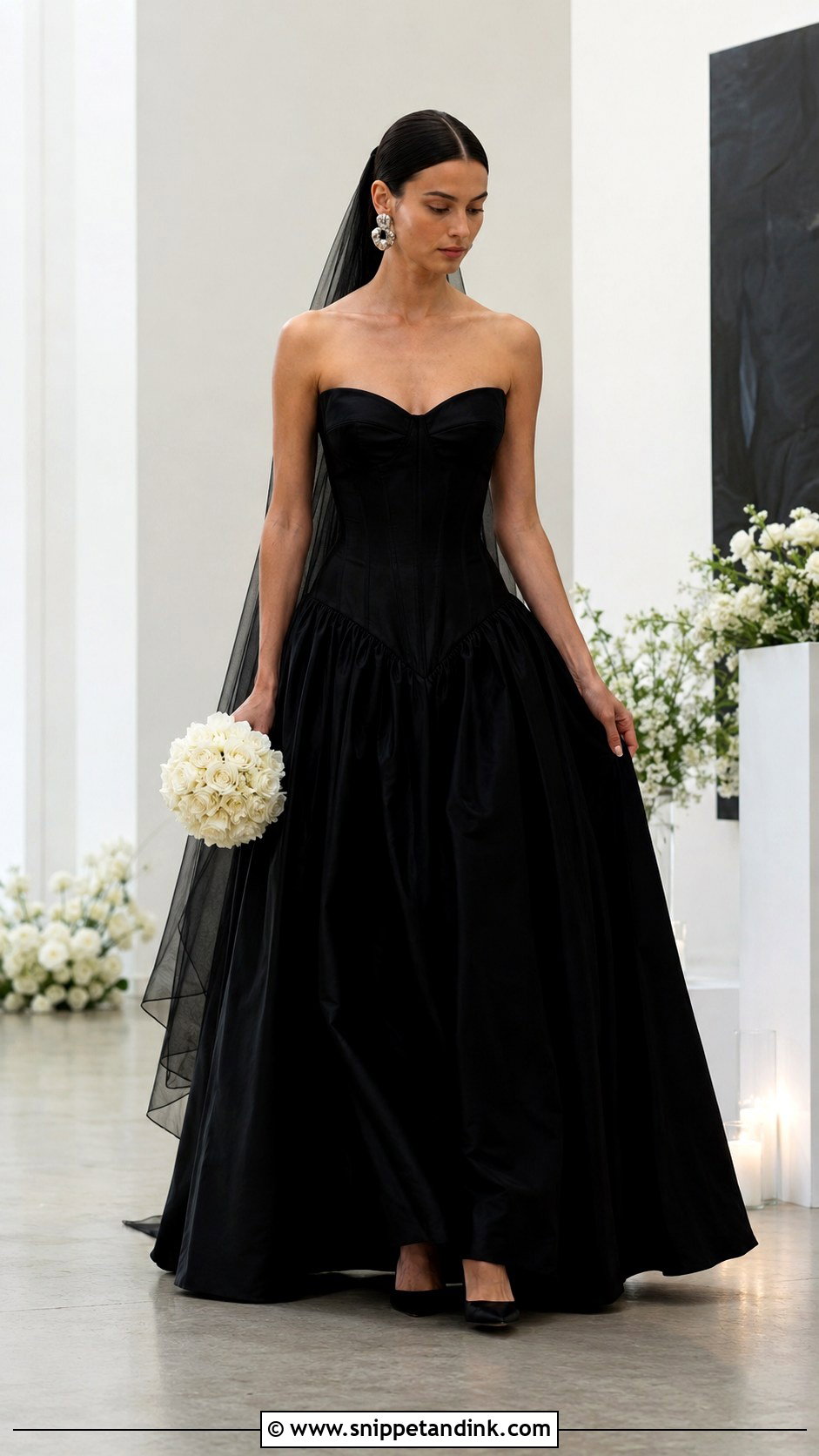 Black Drop Waist Corset Gown - Snippet and Ink - 20 Black Corset Wedding Dress Ideas