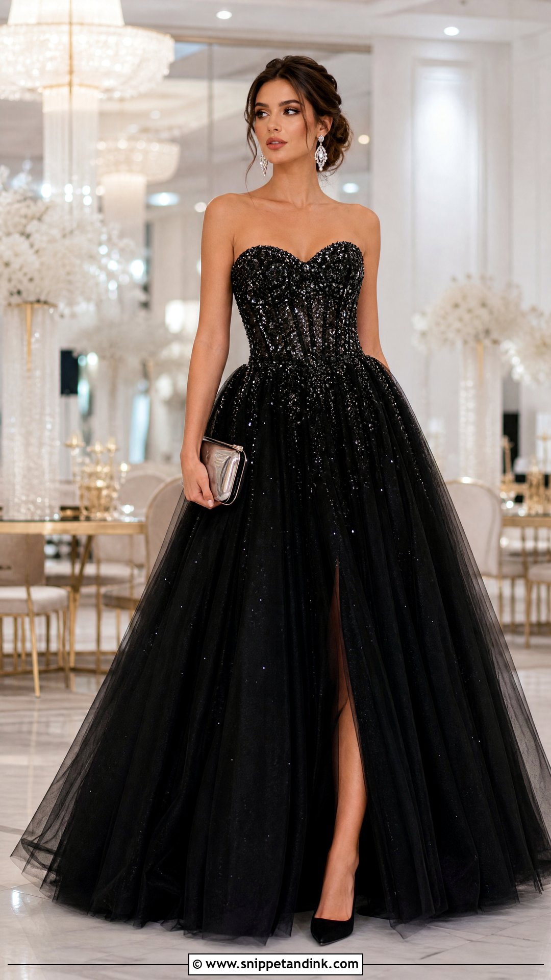 Black Embellished Princess Gown - Snippet and Ink - 20 Gowns Princess