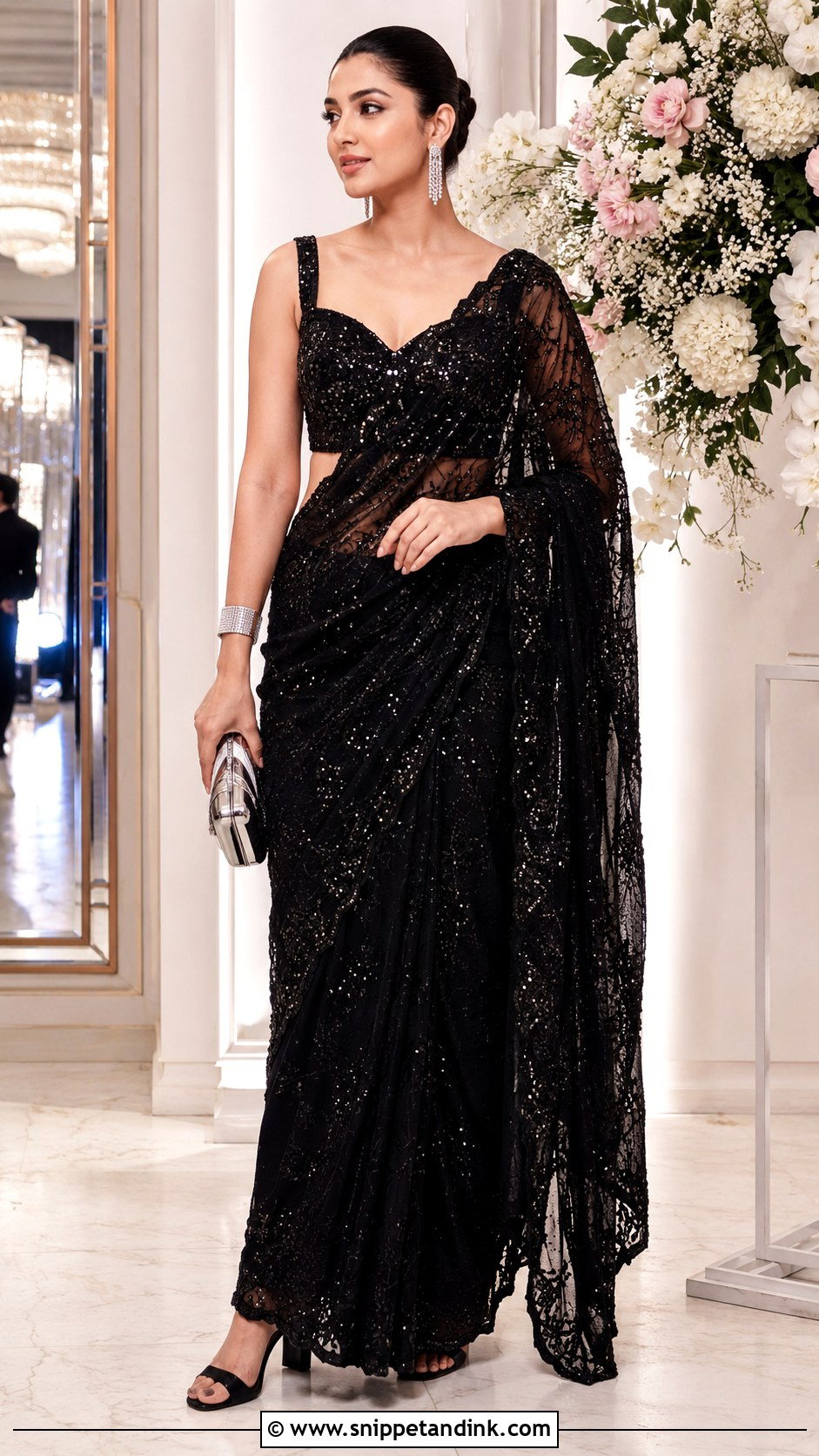Black Embellished Saree With Velvet Blouse - Snippet and Ink - 20 Heavy Dress for Wedding Ideas
