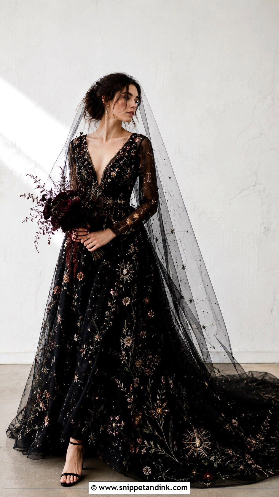 Black Embroidered Wedding Dress - Snippet and Ink - 30 Witchy Wedding Dress Ideas