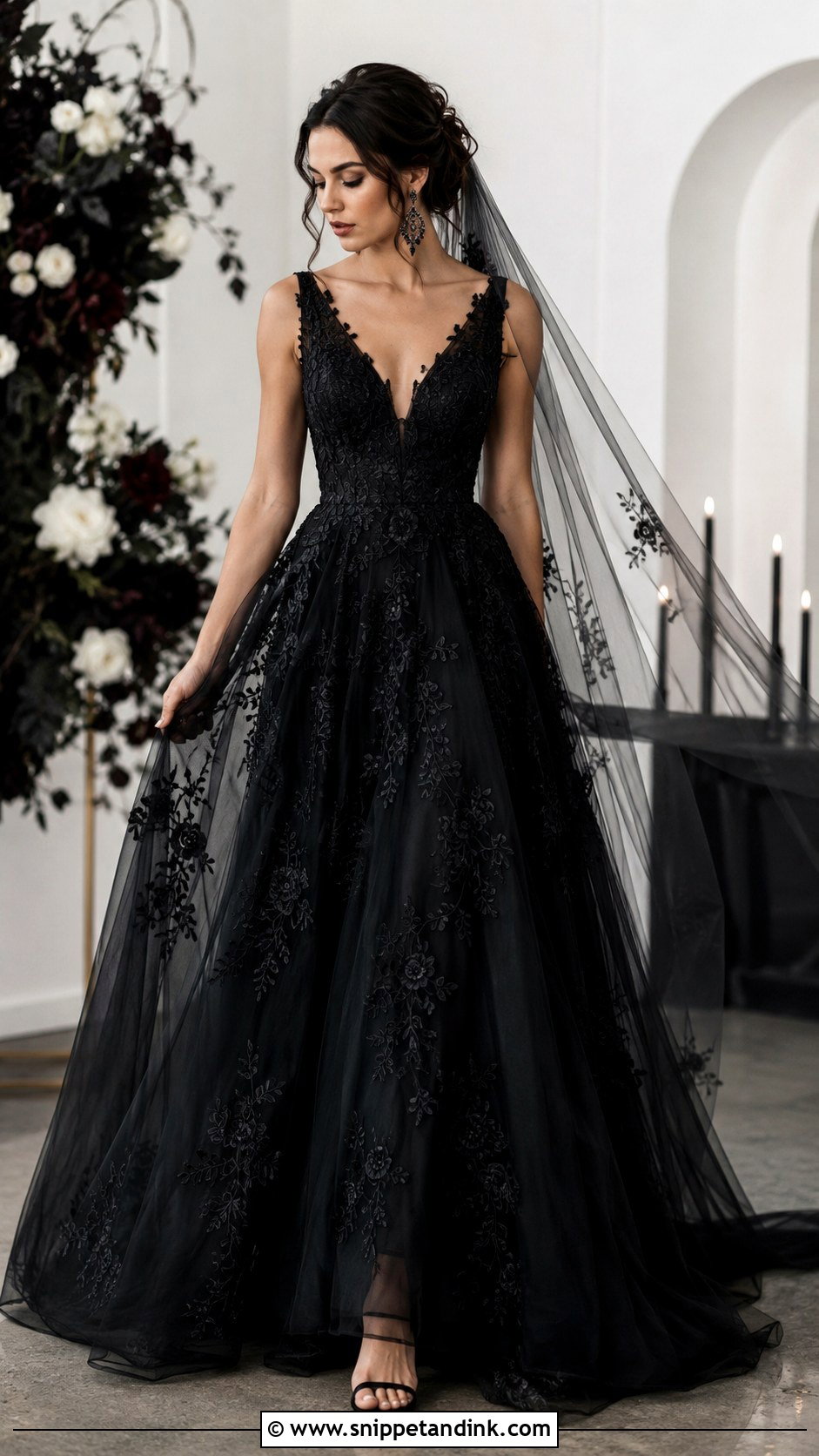 Black Embroidered Wedding Dress - Snippet and Ink - 30 Embroidered Wedding Dress Ideas