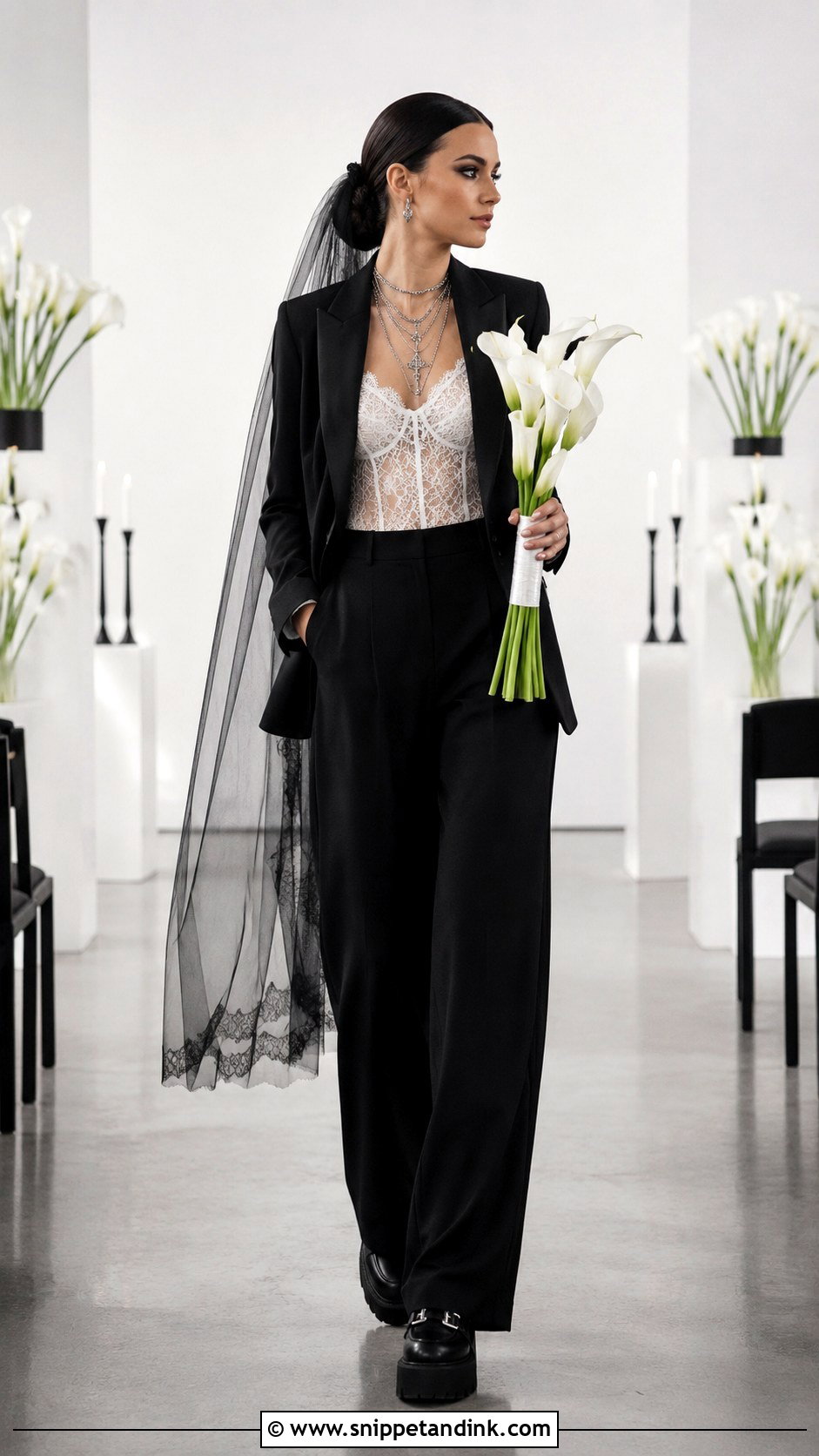 Black Emo Bride Pantsuit - Snippet and Ink - 20 Emo Bride Ideas