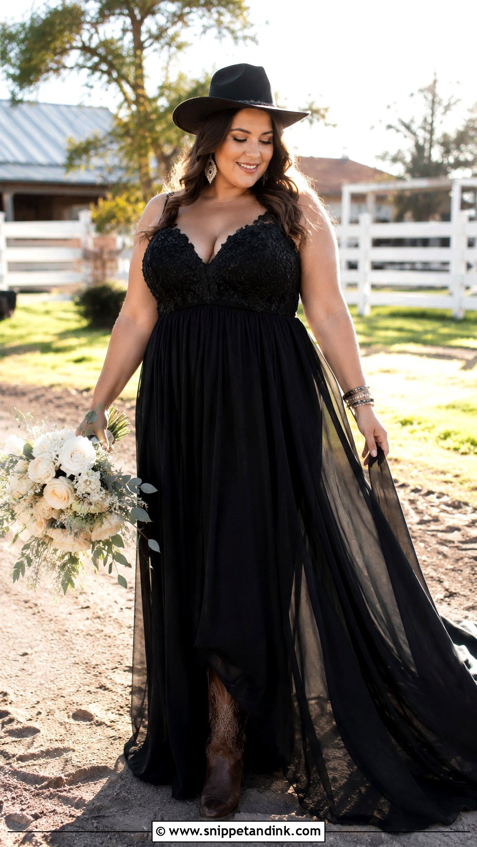 Black Empire Waist Western Wedding Dress - Snippet and Ink - 20 Black Western Wedding Dress Ideas