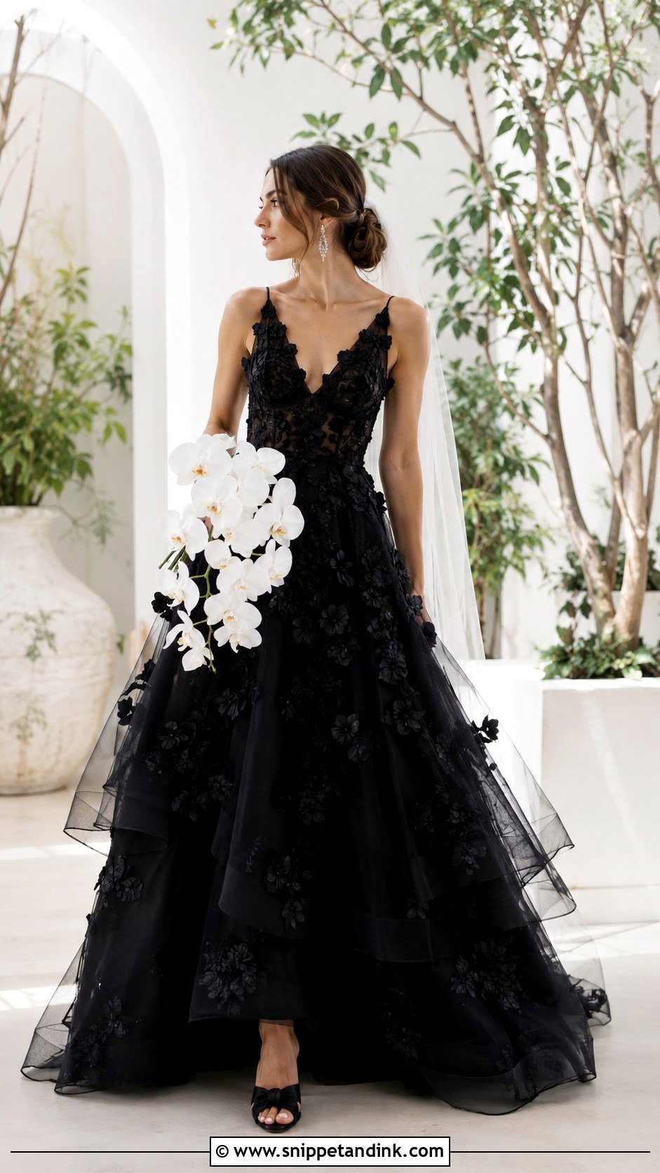 Black Floral Applique Gown Bride - Snippet and Ink - 20 Bride in Black Ideas