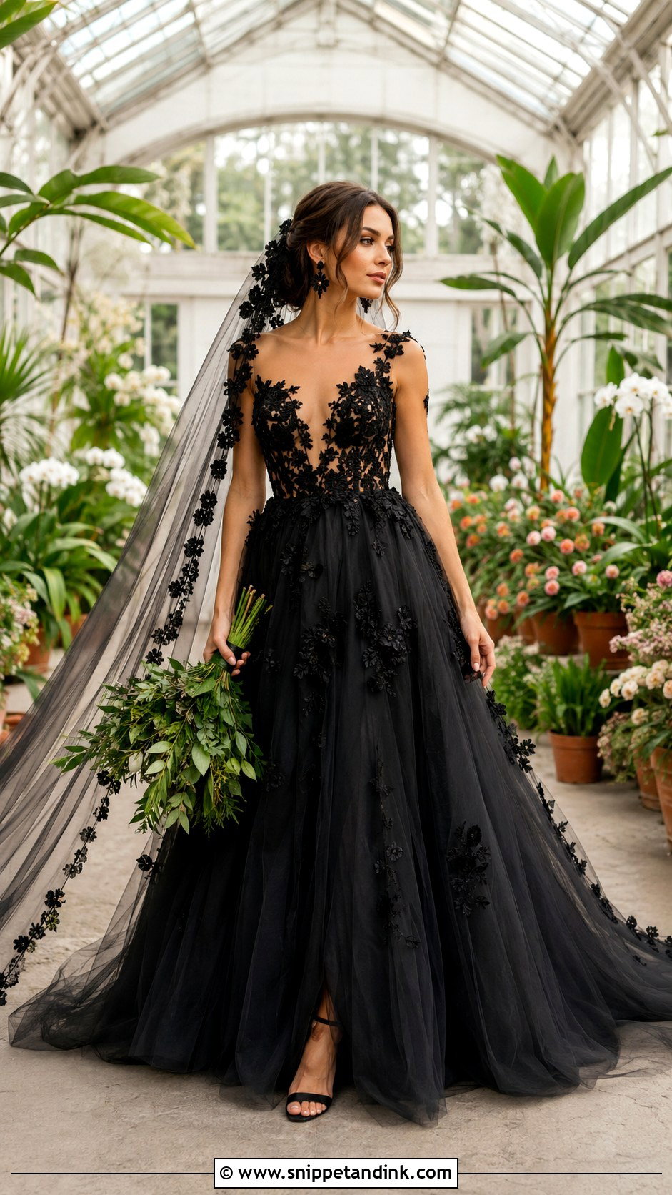 Black Floral Applique Wedding Dress - Snippet and Ink - 20 Dark Fantasy Wedding Dress Ideas