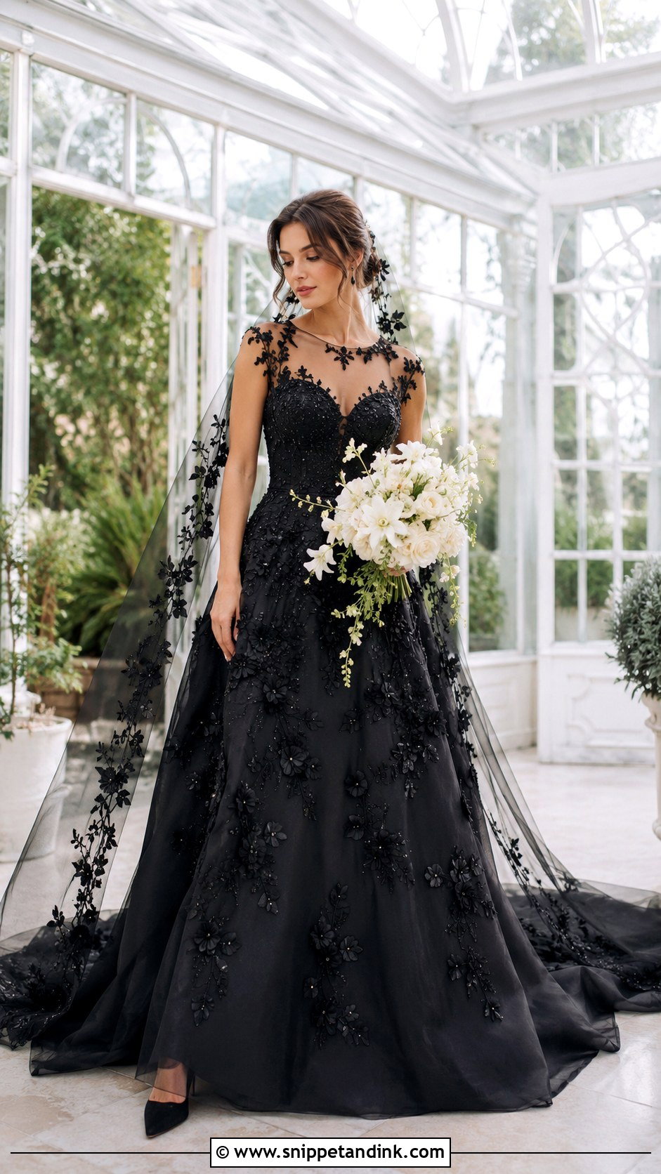 Black Floral Applique Wedding Gown - Snippet and Ink - 20 Black Wedding Gowns the Bride