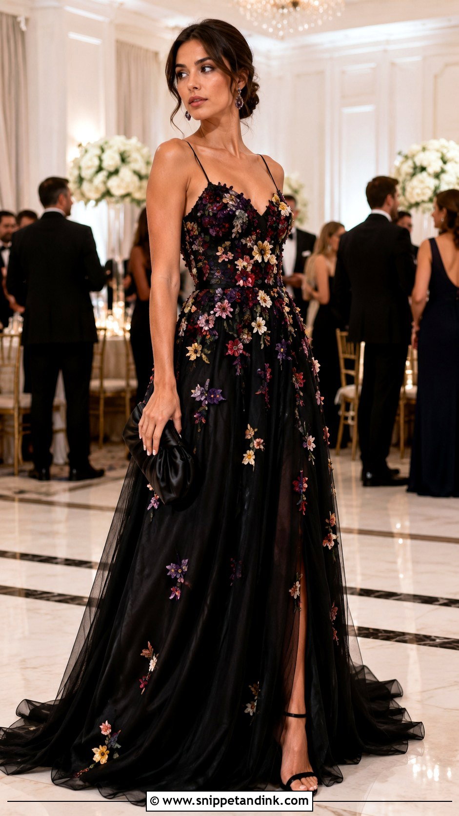 Black Floral Applique Wedding Guest Gown - Snippet and Ink - 20 Fancy Dresses for Weddings