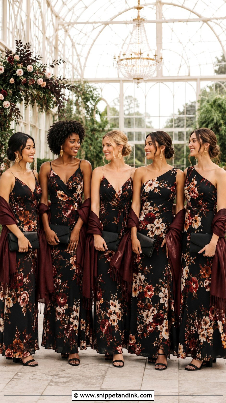 Black Floral Bridal Party Attire - Snippet and Ink - 20 Fall Bridal Party Attire Ideas