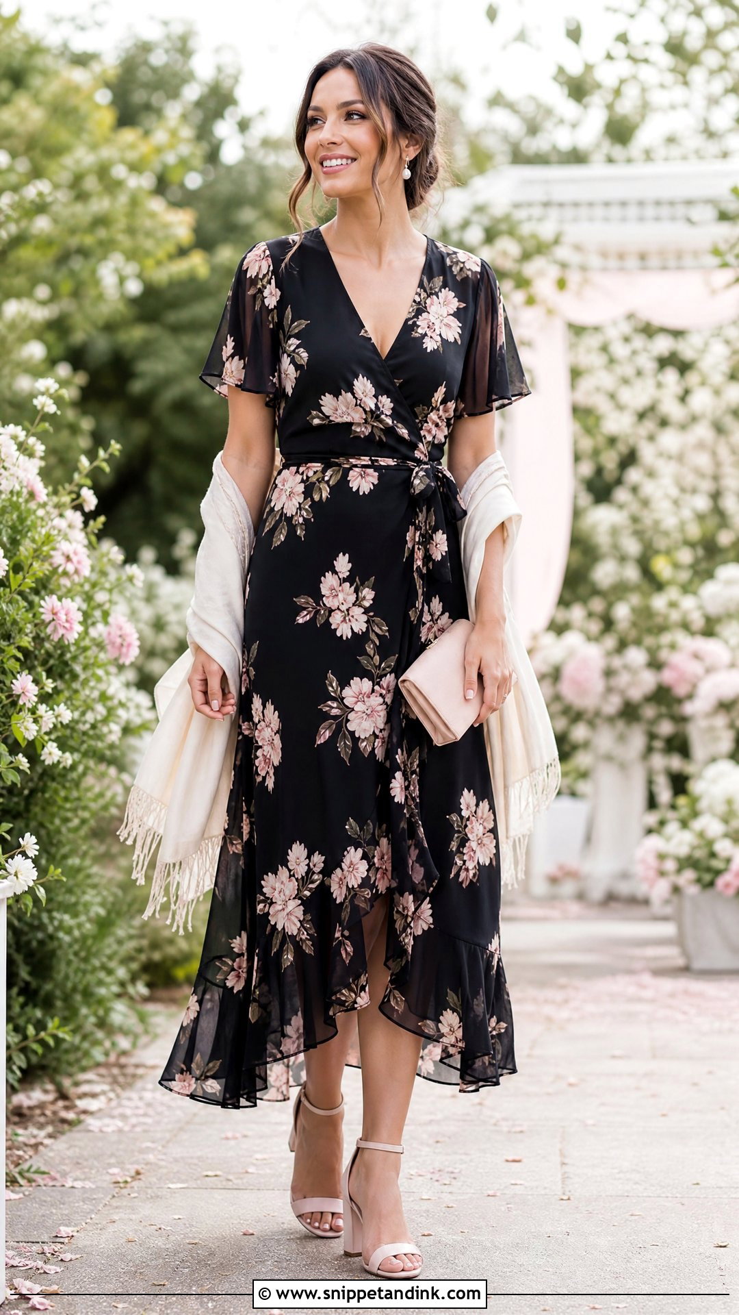Black Floral Dress Garden Wedding Outfit - Snippet and Ink - 25 Black Dress Outfit Wedding Ideas