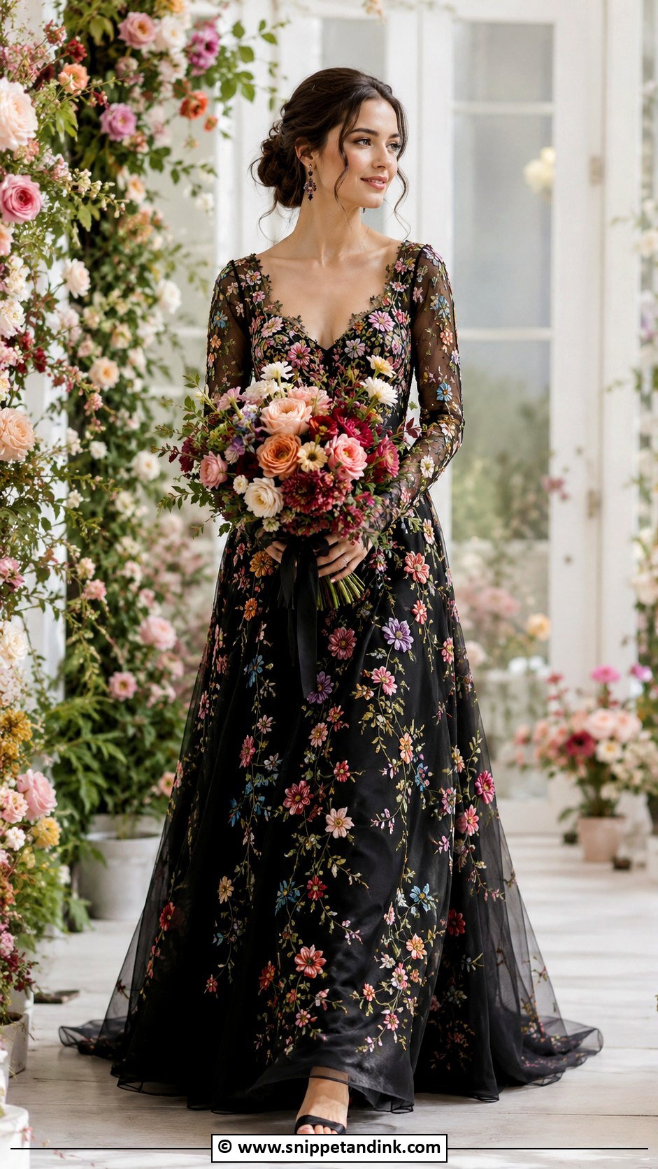 Black Floral Embroidered Bridal Gown - Snippet and Ink - 25 Black Bridal Gown Ideas