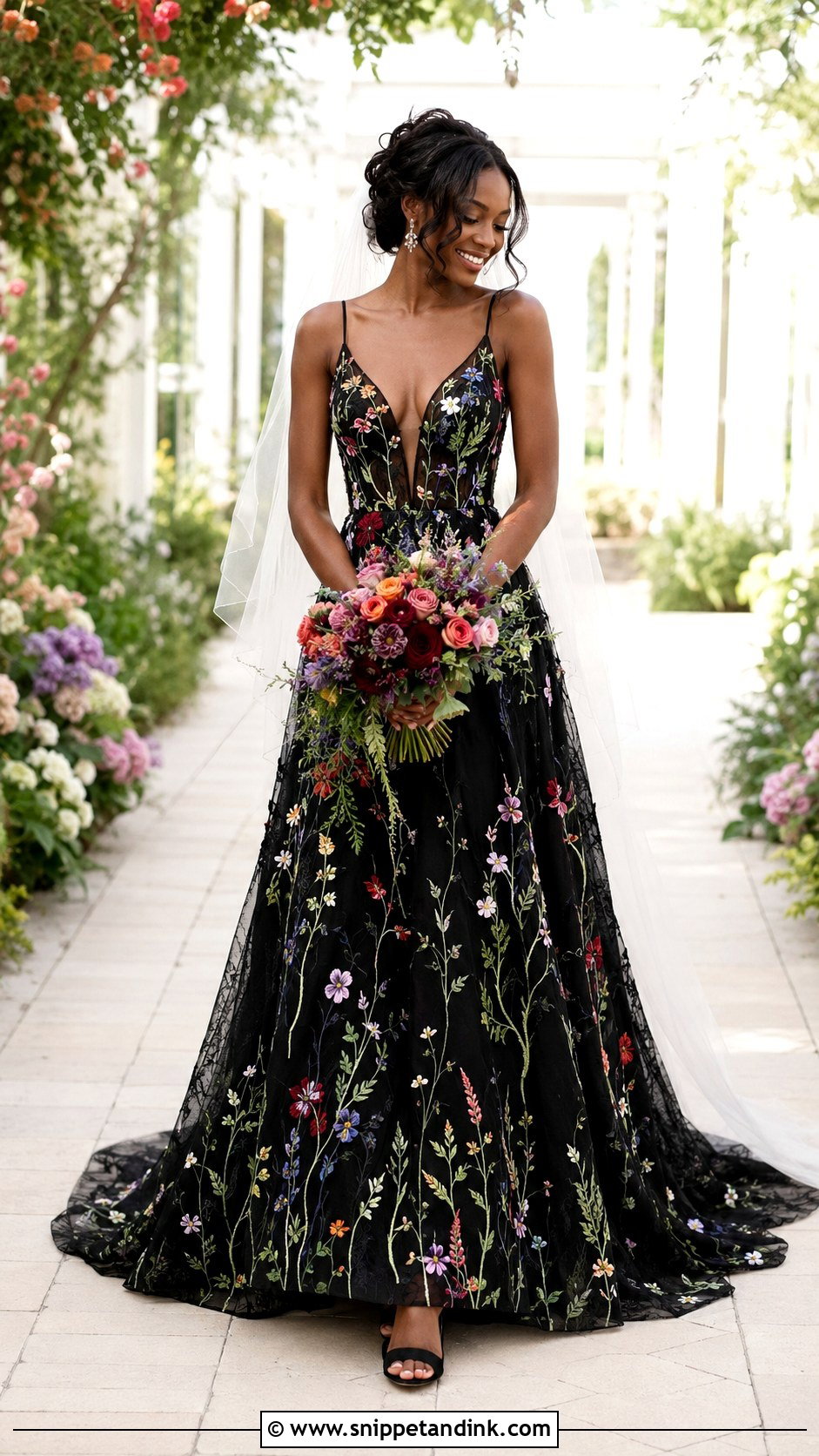 Black Floral Embroidered Wedding Dress - Snippet and Ink - 20 Black Bride Dress Ideas