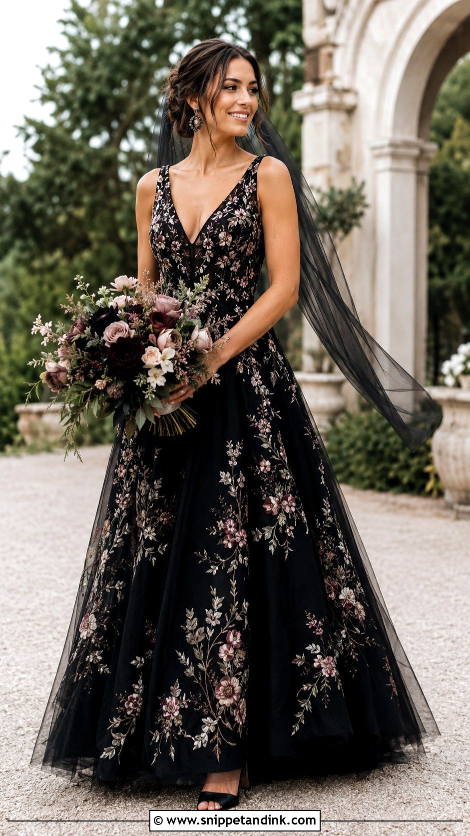 Black Floral Embroidered Wedding Dress - Snippet and Ink - 20 Black Wedding Dress Wedding Ideas