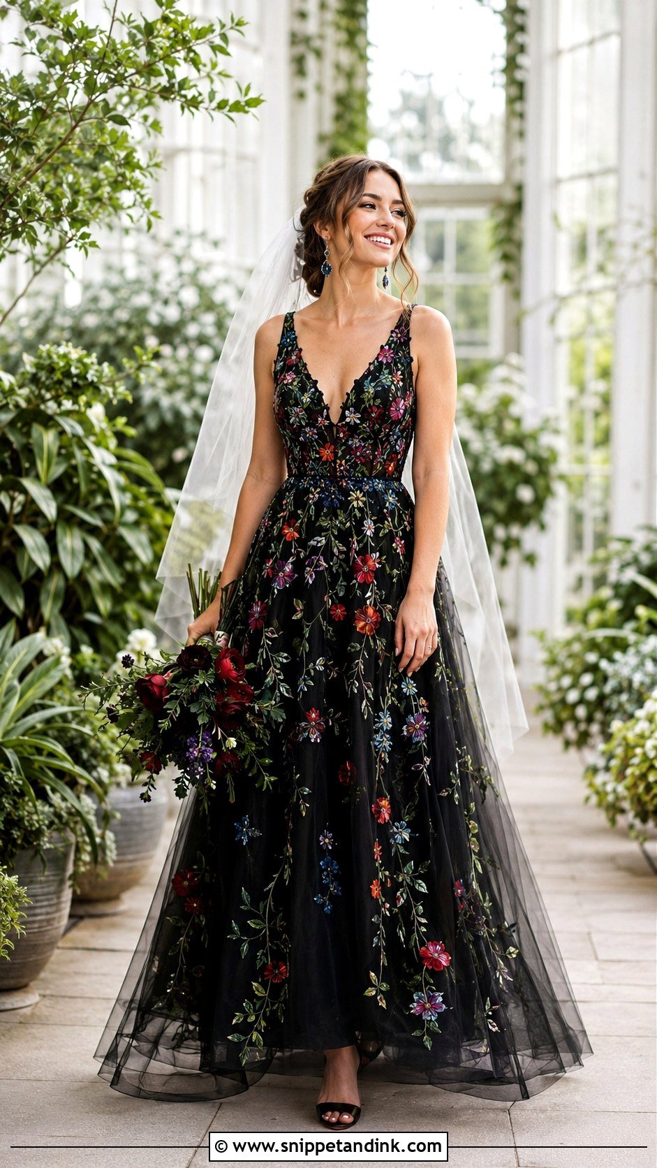Black Floral Embroidered Wedding Dress - Snippet and Ink - 20 Dark Fairytale Wedding Dress Ideas