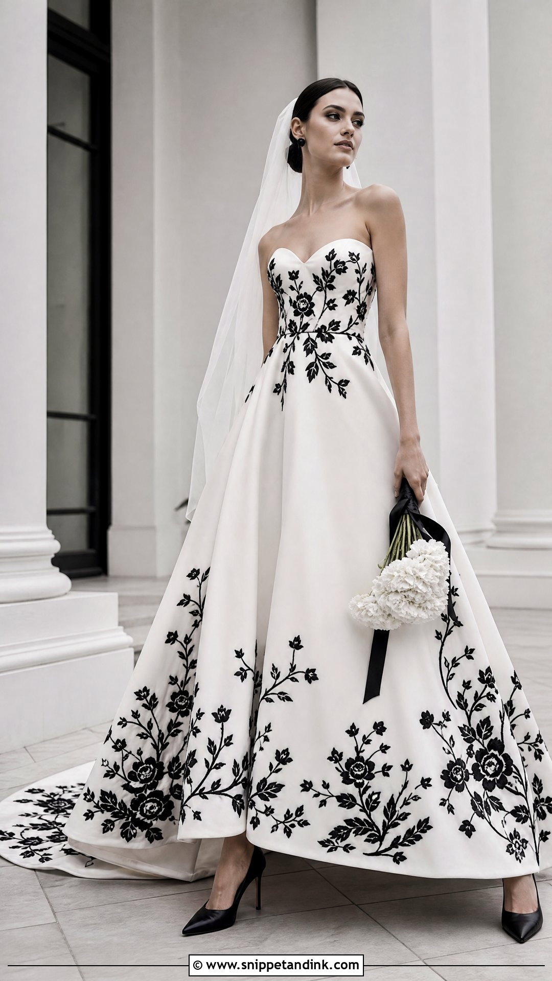 Black Floral Embroidered Wedding Dress - Snippet and Ink - 20 Wedding Dress Flowers Embroidery