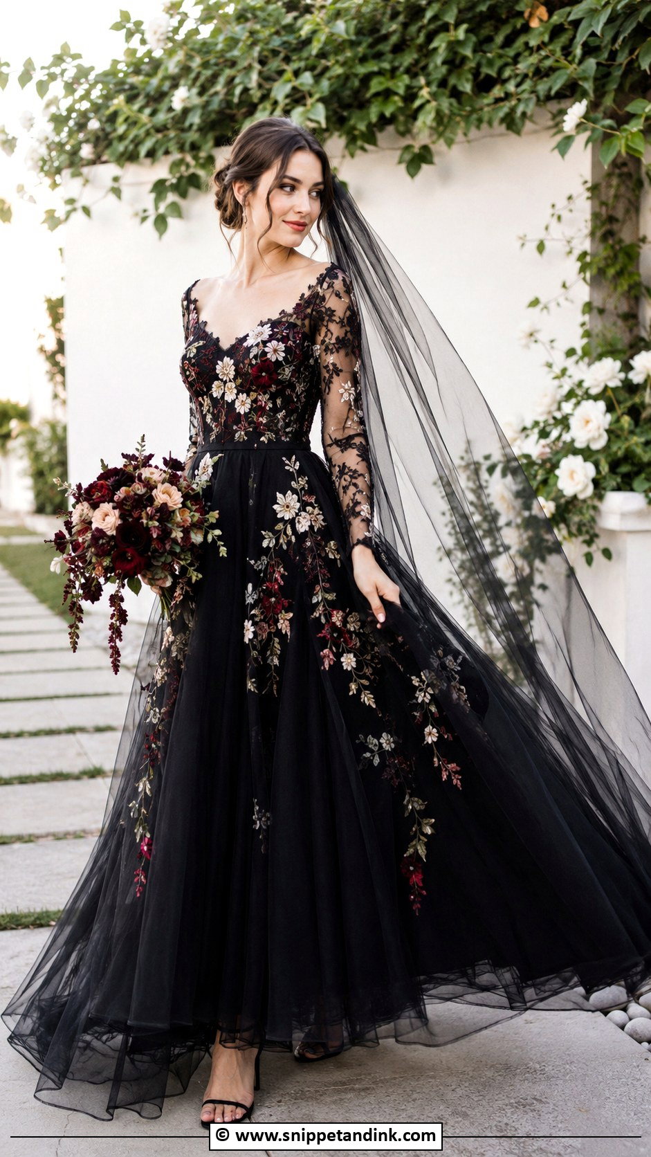 Black Floral Embroidered Wedding Dress - Snippet and Ink - 25 Whimsigoth Wedding Dress Ideas