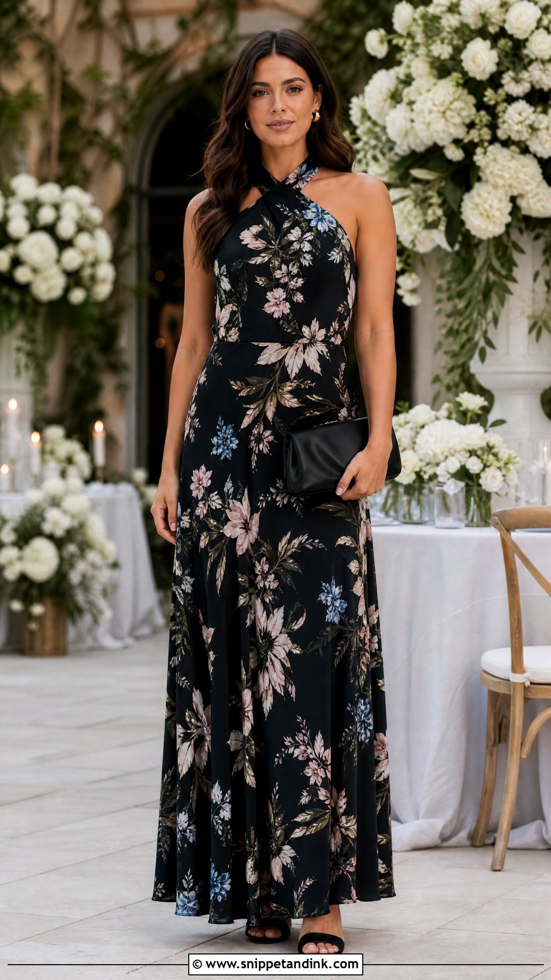 Black Floral Evening Bridesmaid Outfit - Snippet and Ink - 20 Spring Wedding Party Attire Ideas