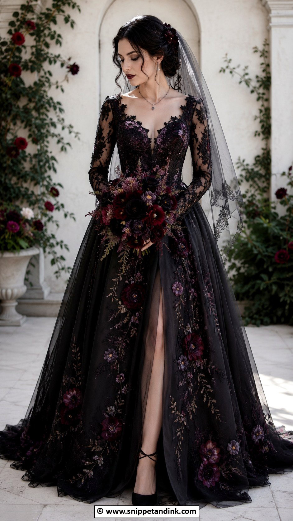 Black Floral Goth Wedding Dress - Snippet and Ink - 30 Goth Wedding Dress Ideas