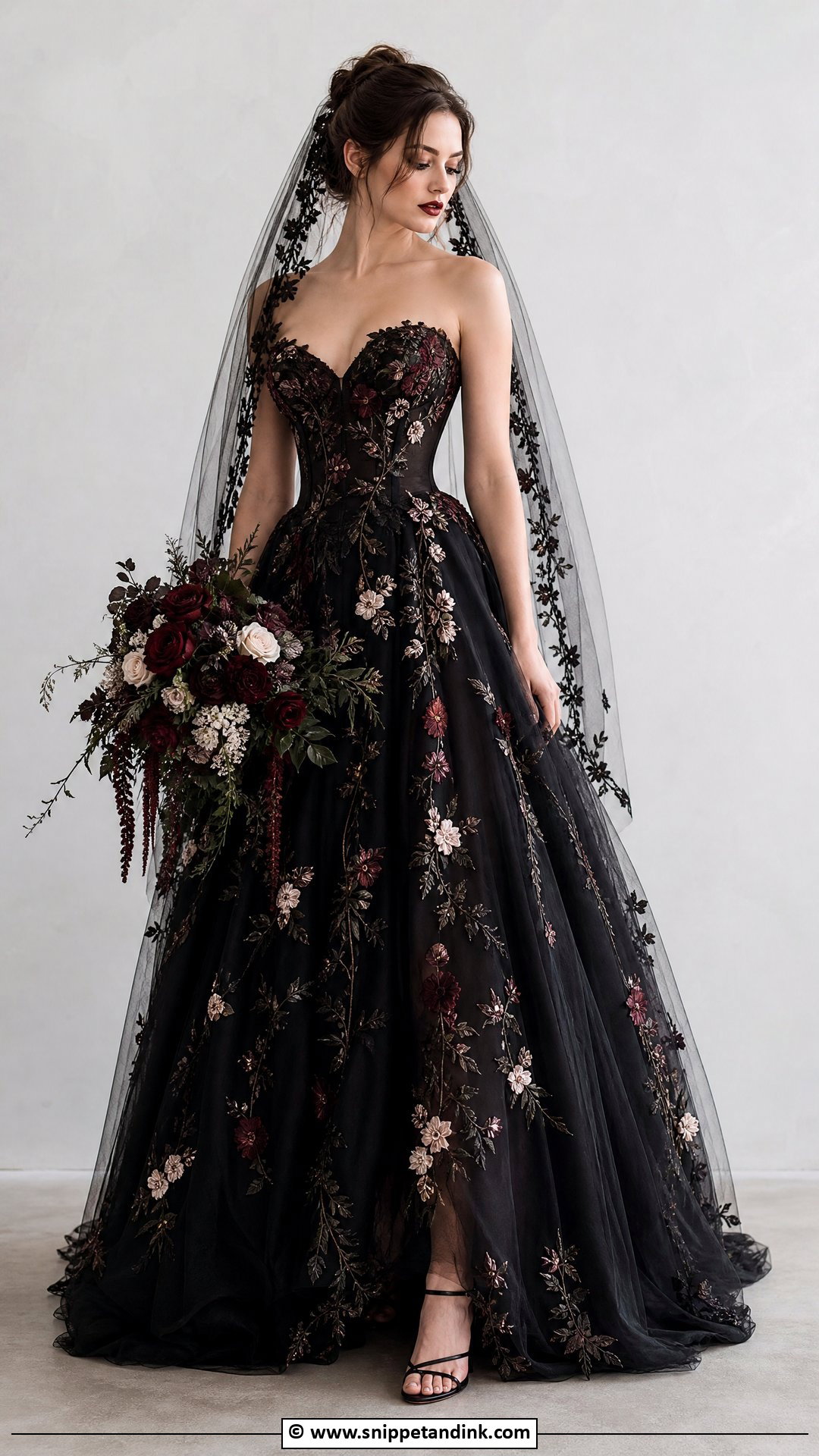 Black Floral Gothic Wedding Dress - Snippet and Ink - 35 Gothic Wedding Dress Ideas